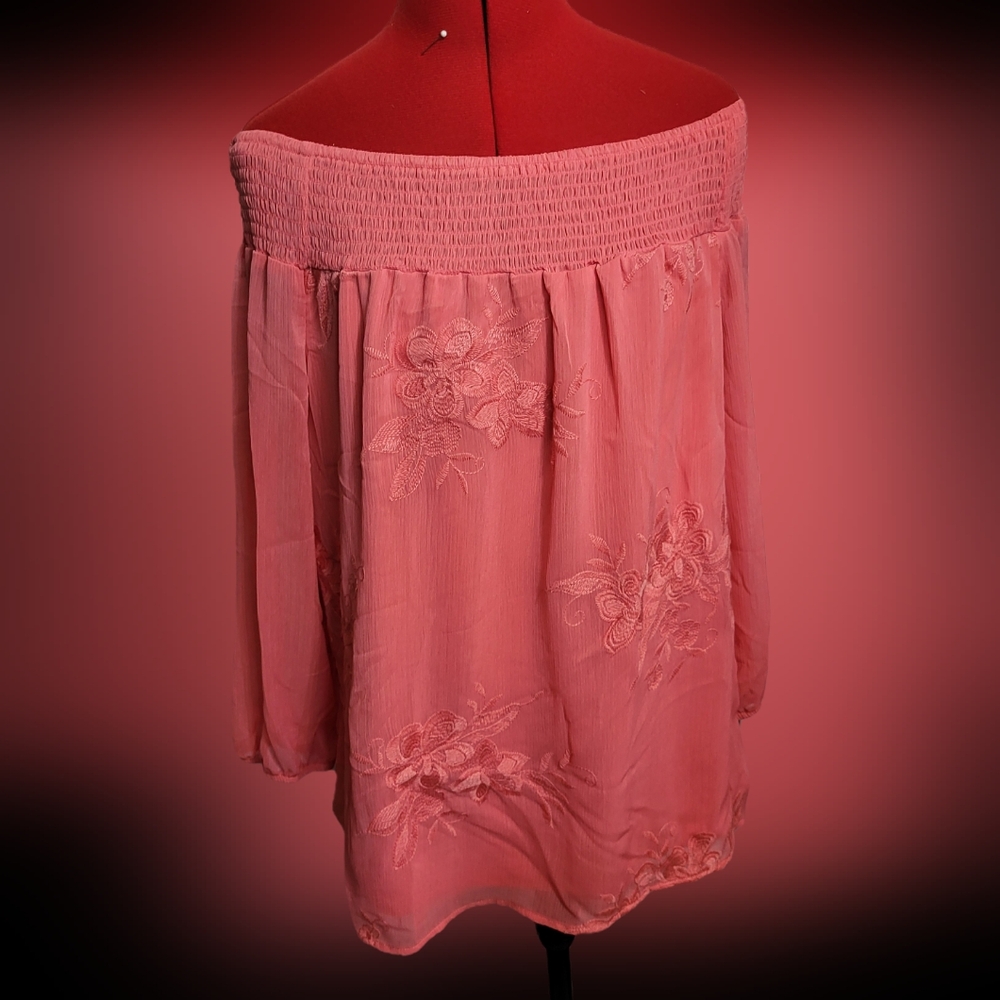 AB Studio Pink Off-Shoulder Blouse